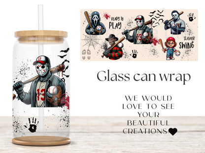 Horror Baseball Glass Can Wrap PNG, Slasher Movie Cup Wrap