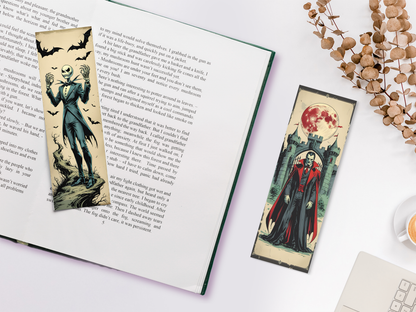 10 Printable Horror Bookmarks Bundle, Vintage Spooky Character Bookmark Set