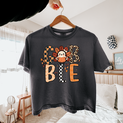 Gobble Turkey PNG, Cute Thanksgiving T-Shirt Design, Patterned Fall Sublimation Graphic