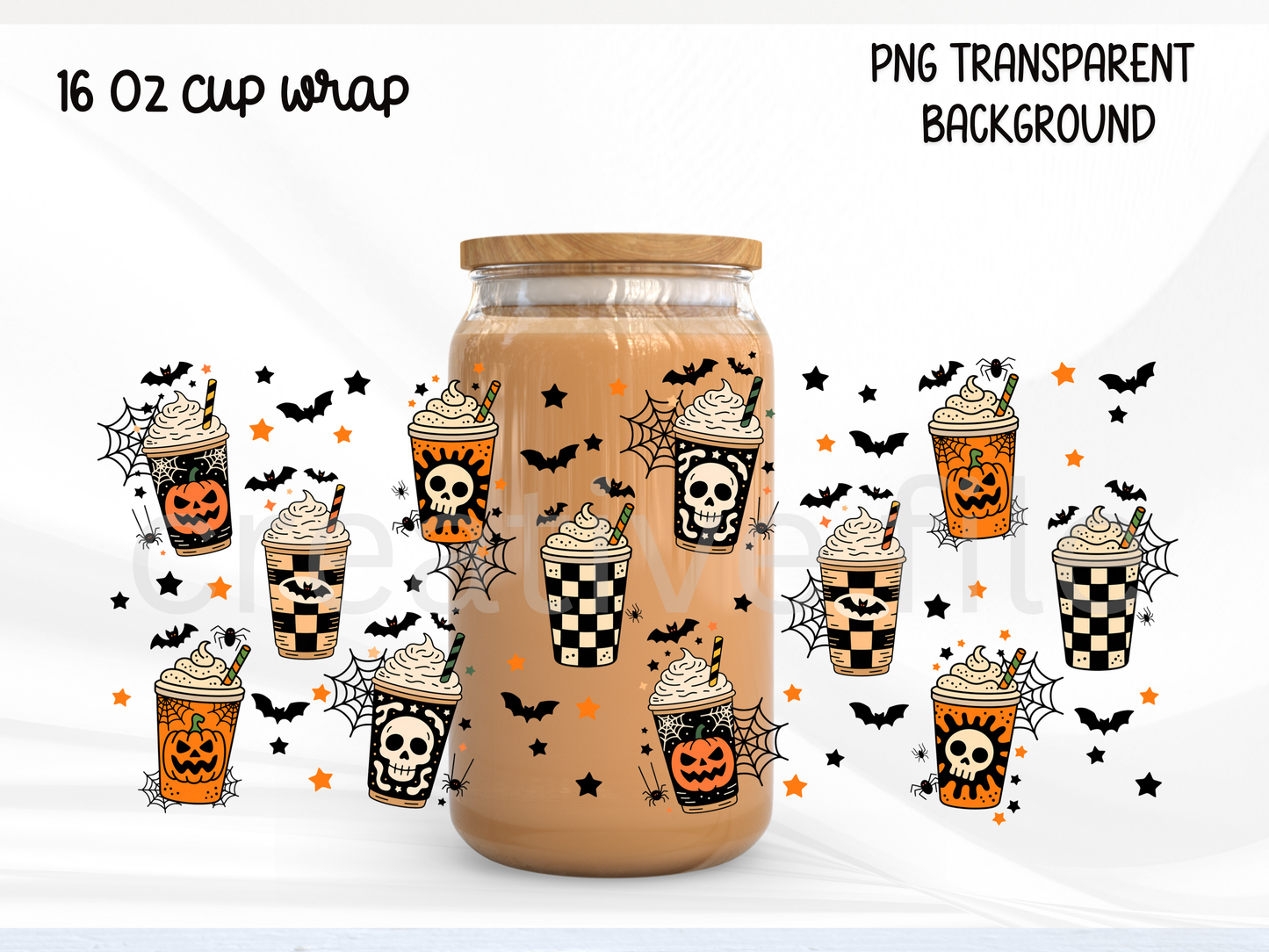 Halloween Coffee Can Wrap PNG, Spooky Latte Cup Wrap