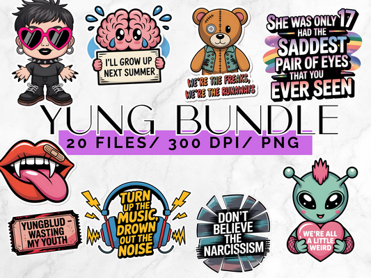 Alt Punk Quote PNG Clipart Bundle, Edgy Music Sticker Graphics